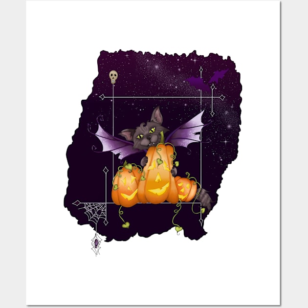 Halloween Cat Fairy Cat All My Pumpkins with Jack o lanterns Wall Art by serenstar75